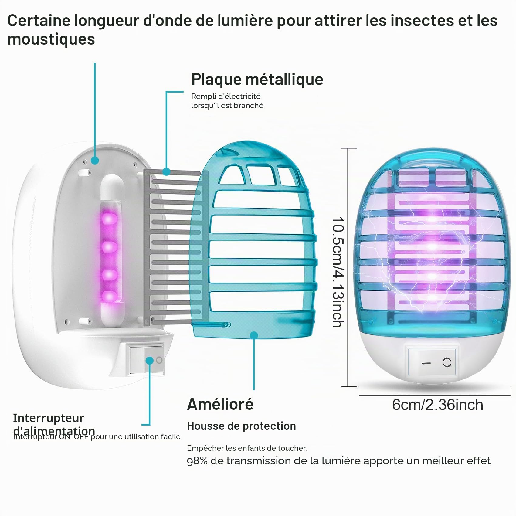 Lampe Anti Moustique,2026 Nouveau Electrique Anti Moustique 4 Tue Mouche Electrique avec lumière UV Piège à Insectes électrique Répulsifs à Moustiques,Anti Mouches Sûr et Efficace