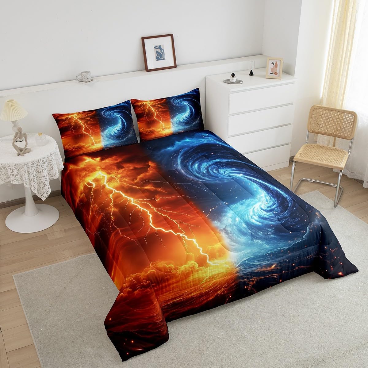 Erosebridal Tornado Queen Comforter Set Lightning Bedding Set, Natural Disaster Down Comforter Scary Hurricane Quilt
