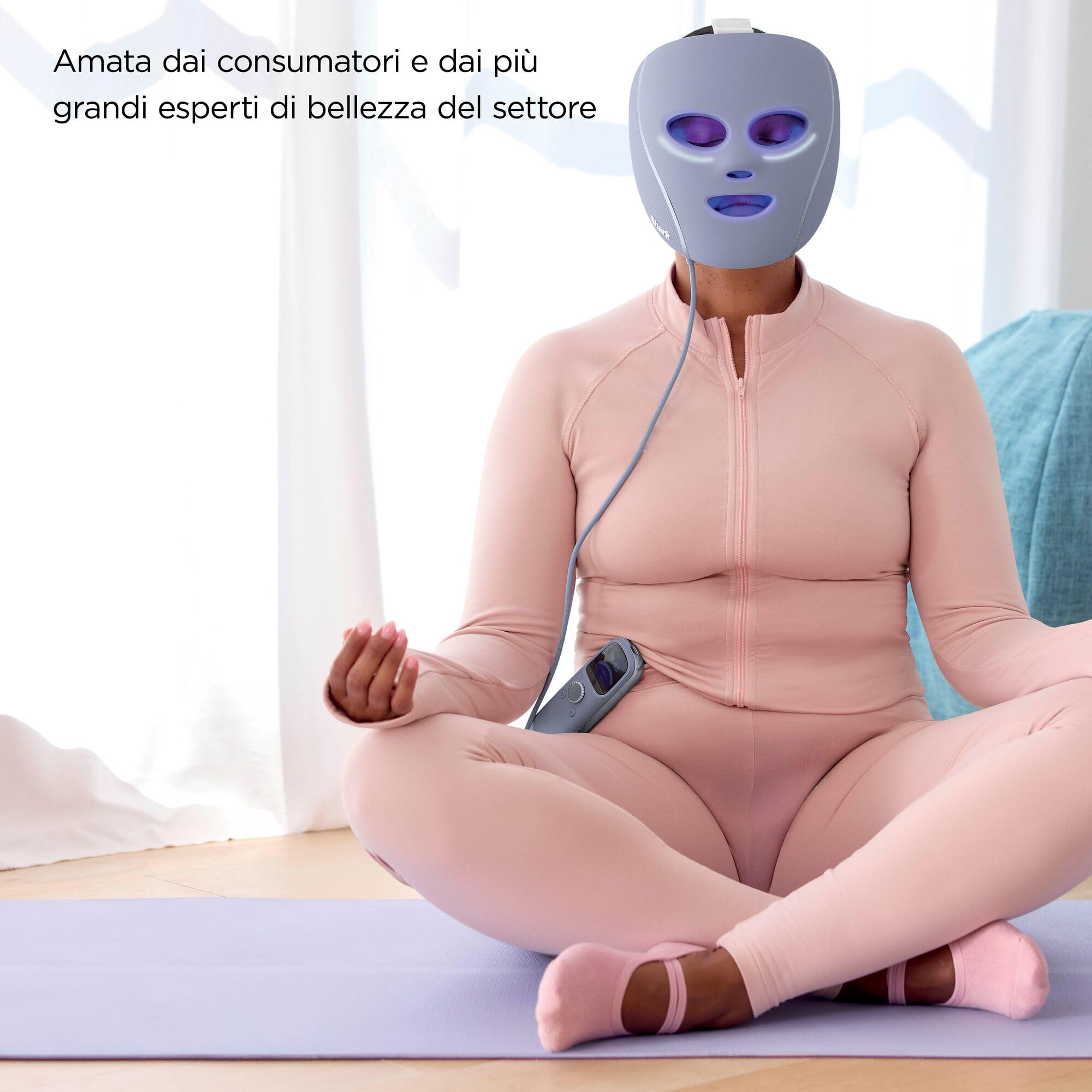 Maschera Shark CryoGlow con raffreddamento del contorno occhi, LED rossi e blu, terapia a luce infrarossa, USB-C, telecomando, custodia, fascette regolabili, Blu ghiaccio FW312EU