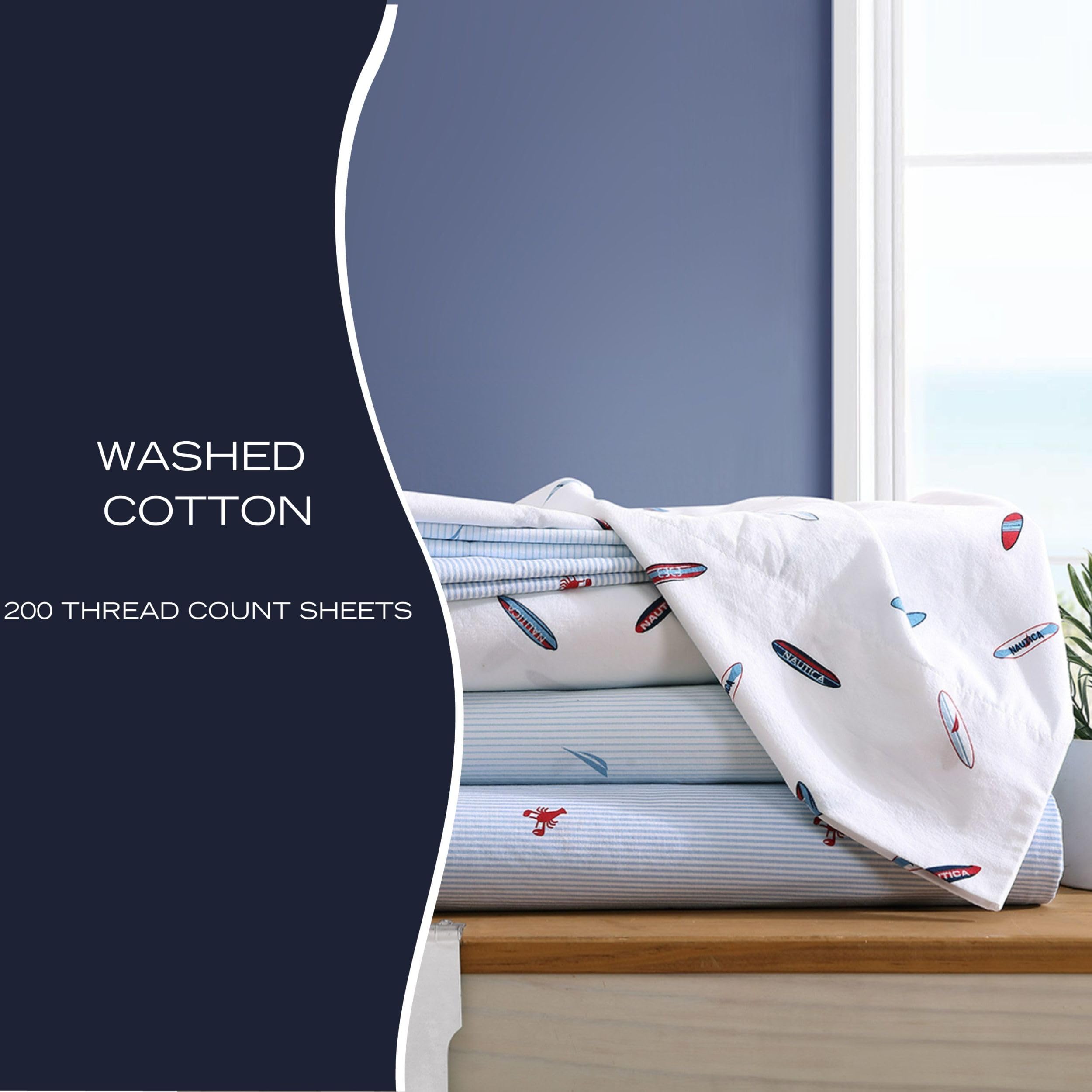 Nautica - Full Sheets, Cotton Percale Bedding Set, Casual Home Decor (High Surf Navy, Full)