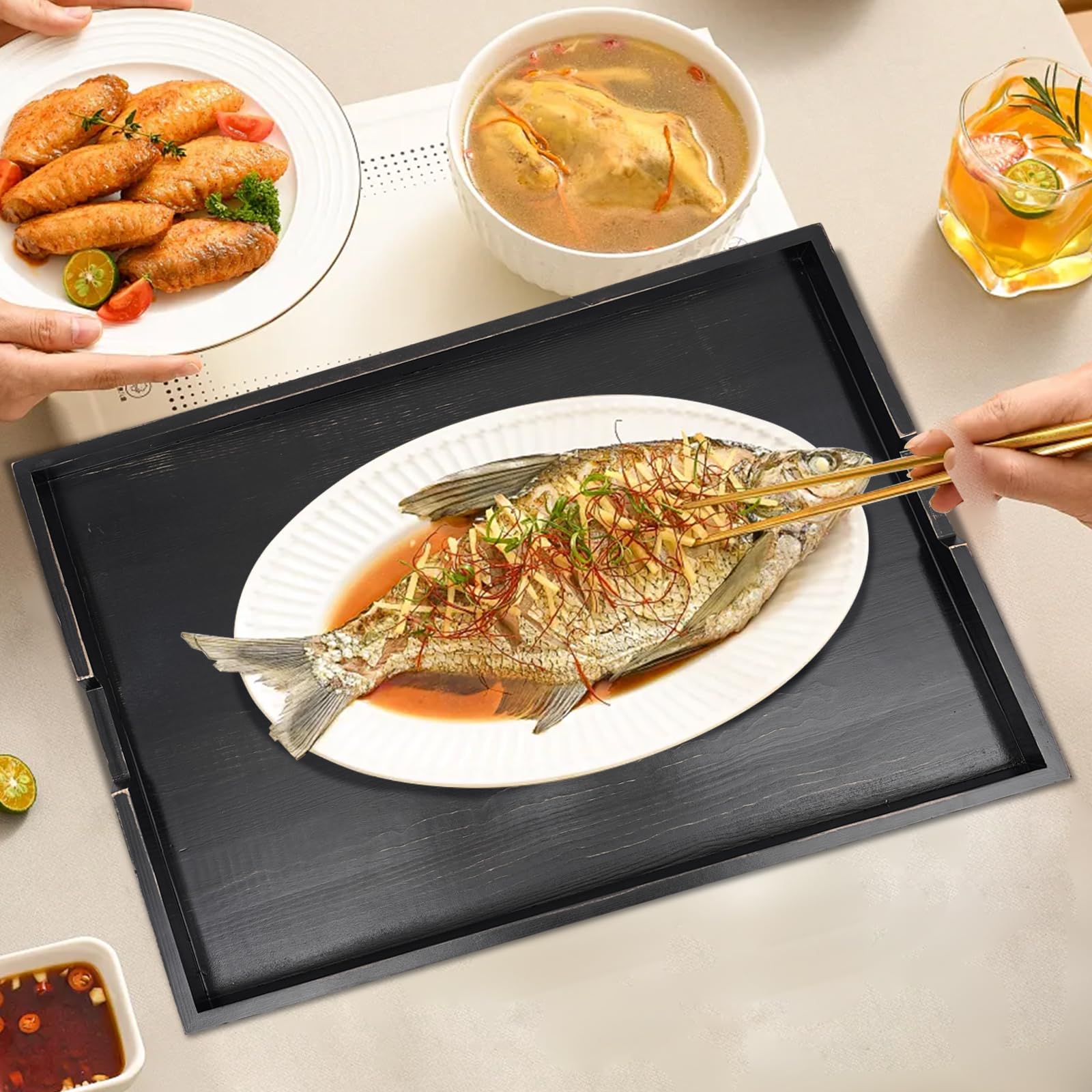 Noodle Board Stove Cover, Pine Wood Stove Top Cover Board with Built-in Handles, Wooden Stovetop Cover Cutting Board for Gas and Electric Stove, Load Capacity 33.07 IBS (Ebony)