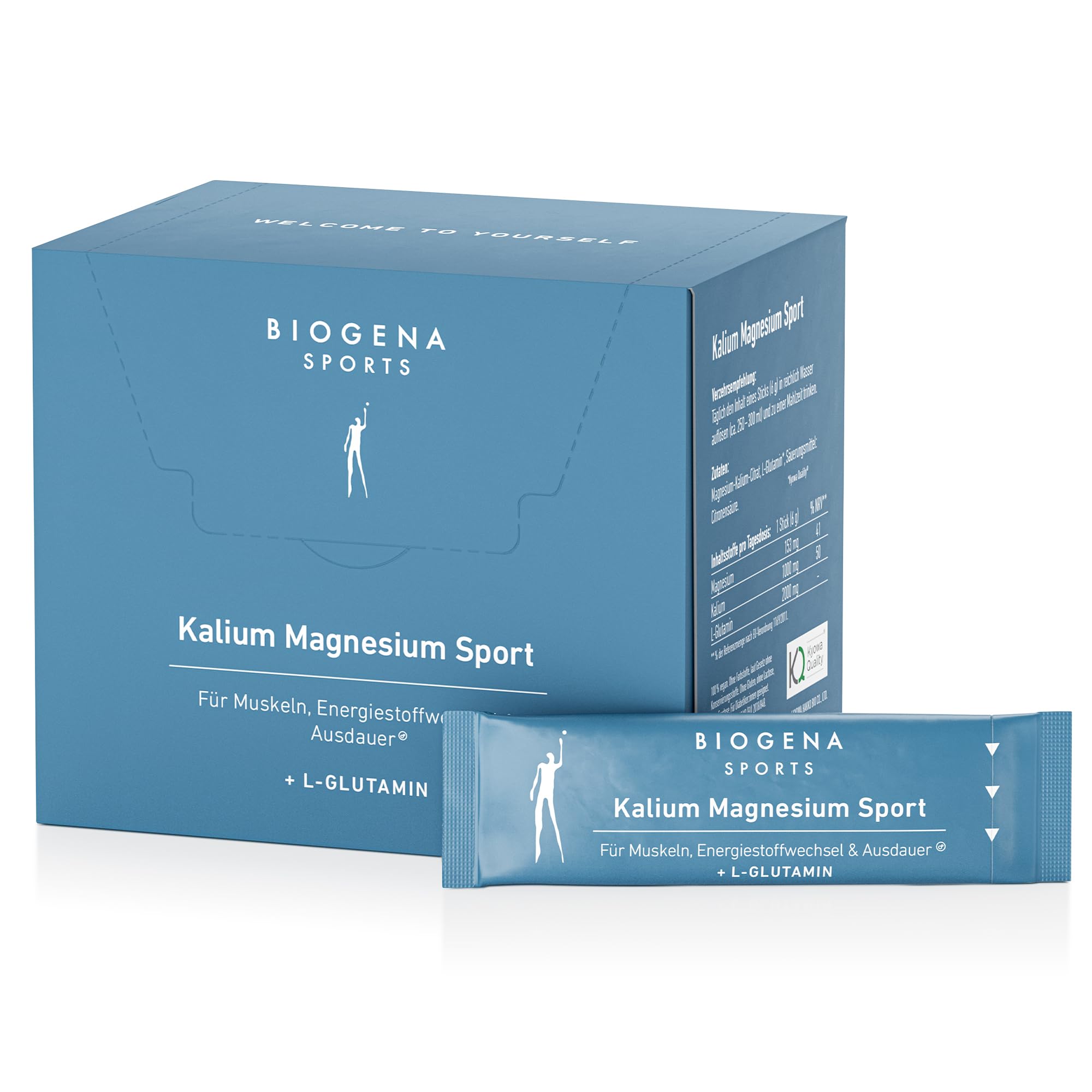 BIOGENA SPORTS - Magnesium + Kalium Sport Nahrungsergänzungsmittel - Elektrolyt-Pulver mit L-Glutamin 30 Sticks - mit Kalium & Magnesium zur Unterstützung von Muskeln & Energiestoffwechsel