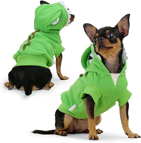 Frienperro Ropa de perro para perros pequeños, hembra, niño, sudadera con capucha de algodón para perro pequeño, disfraz de dinosaurio, ropa de