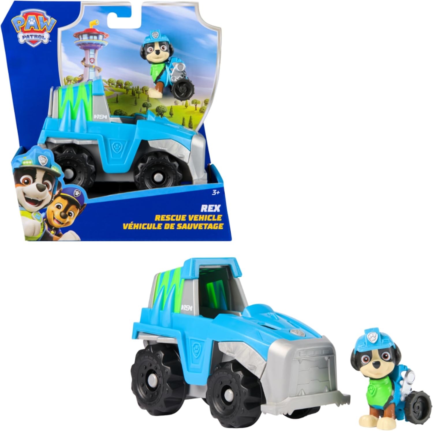 Paw Patrol - Rex Figure Vehicle - Collectible Car Figure - Paw Patrol Vehicle - Recycled Plastic - Children's Car - Children's Toy 3 Years and Above