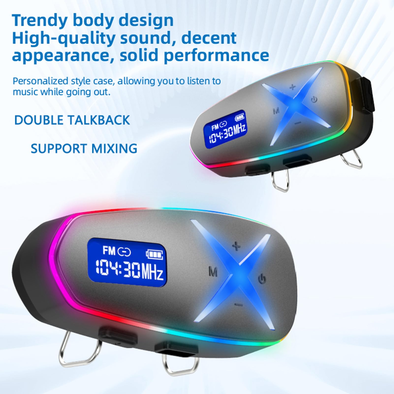 Auricolare Bluetooth per Casco con Surround 3D, Illuminazione RGB, BT 6.0, Impermeabile IP65, 40 Ore di Riproduzione, Interfono Bidirezionale con Mixaggio Musicale per