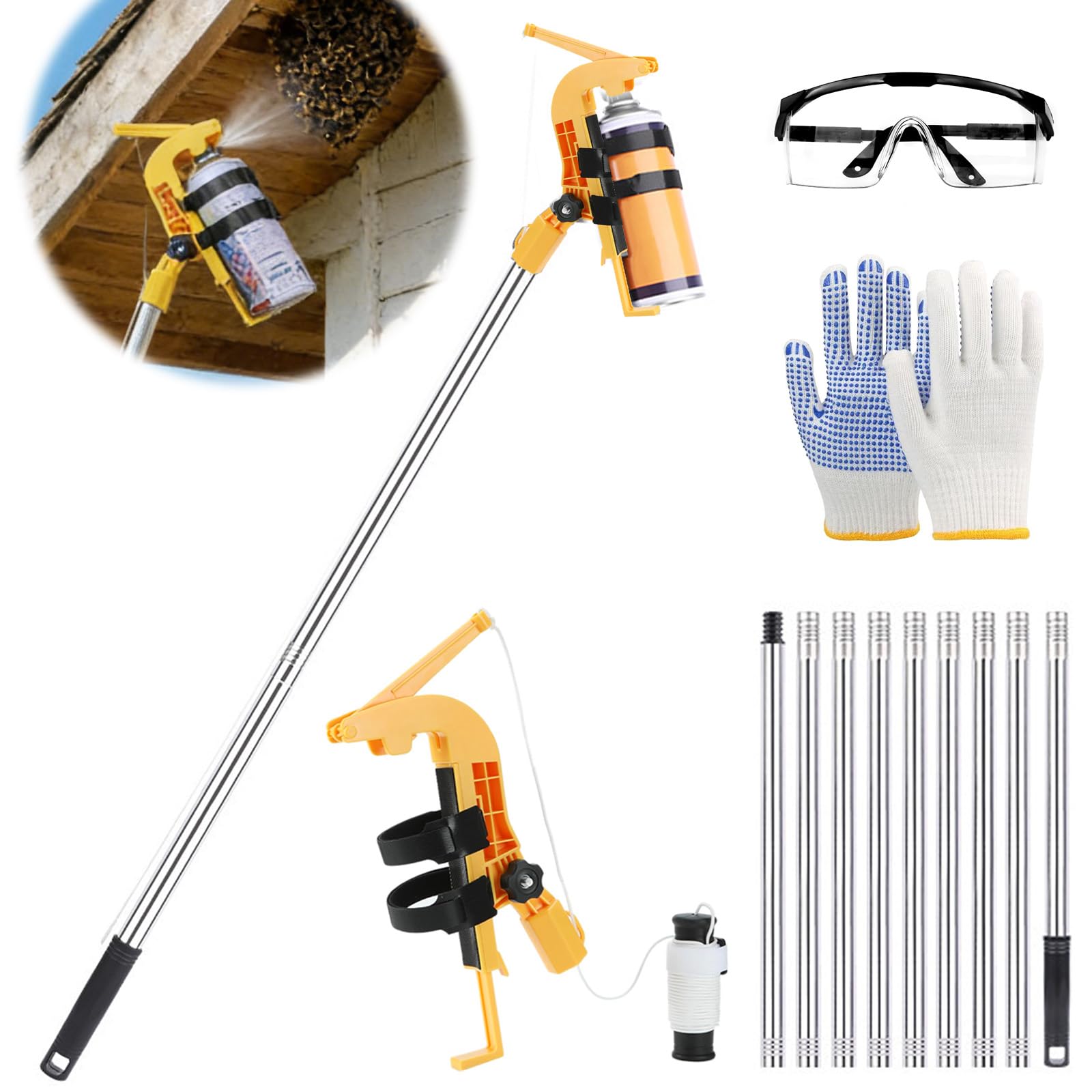 Prolunga per Supporto Bomboletta Spray,Adattatore per Supporto Spray Estensore 3.6M,Adattatore per Asta di Prolunga per Bomboletta Sprays,per Nidi di Vespe,Calabroni,Api