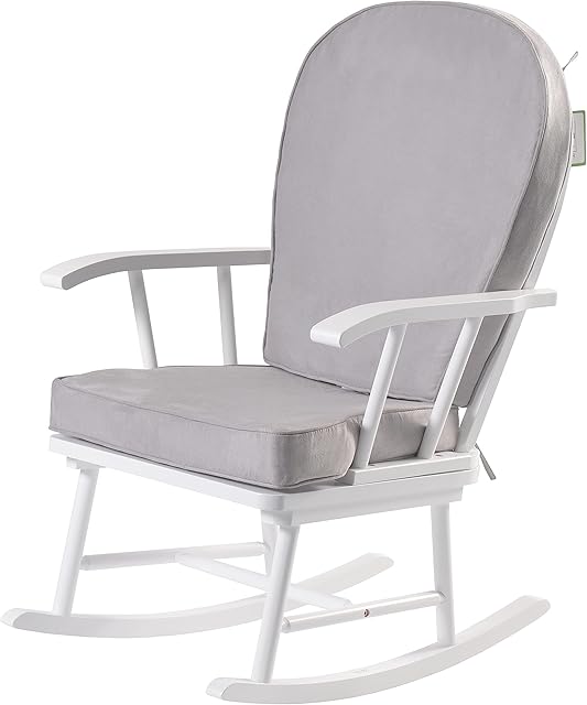 KUB Hart Nursing Rocking Chair (White&Grey) - Detachable Padded Cushions, Smooth Rocking Motion, Easy to Assemble, Solid Hardwood Base