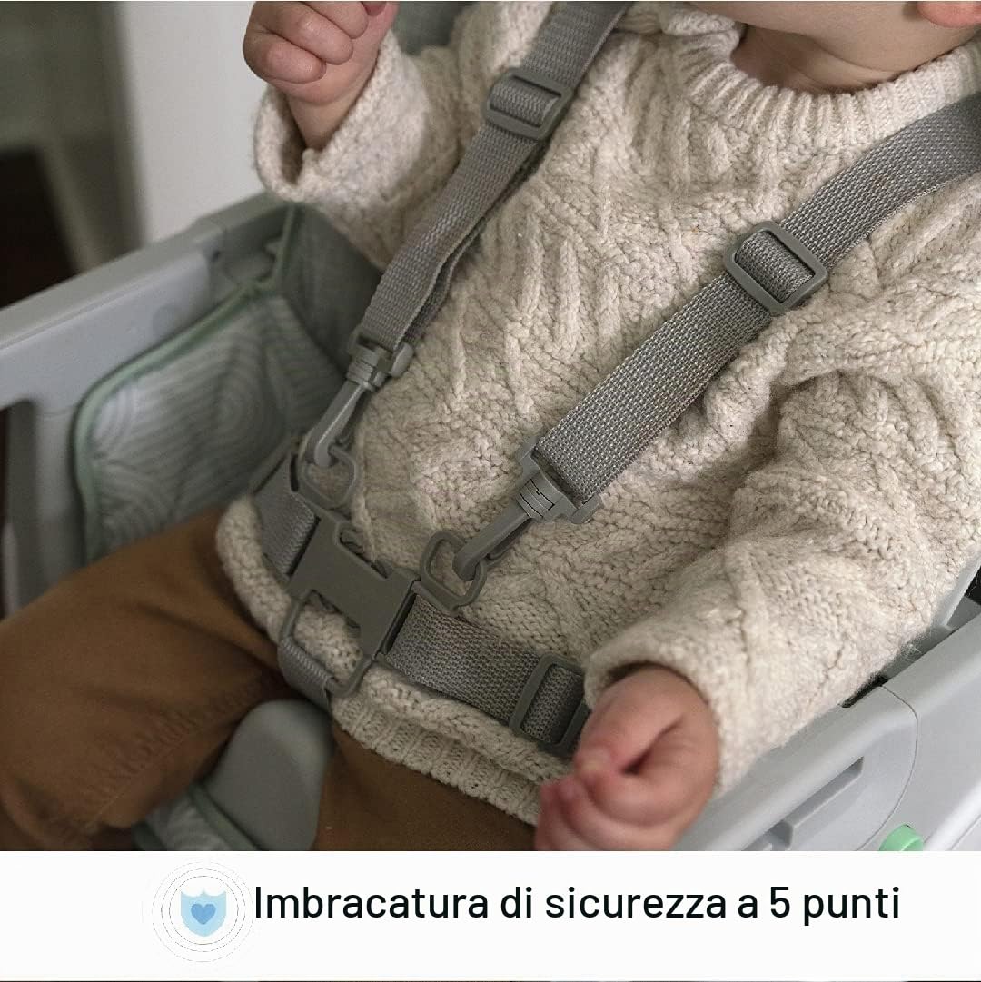 Ingenuity, seggiolone evolutivo Beanstalk 6-in-1, seggiolone alimentazione con vassoio rimovibile e seggiolino di rialzo per bambini con vibrazioni rilassanti e arco di gioco, 0-5 anni, Ray