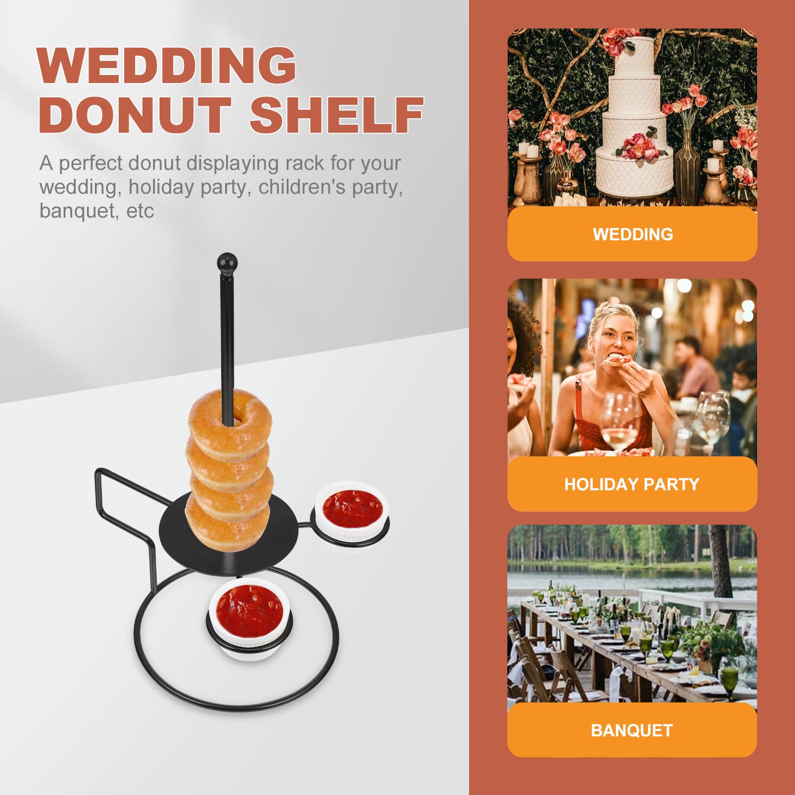 1juego Soporte Para Donuts y Aros De Cebolla Exhibidor De Postres Para Fiestas y Cumpleaños Para Bodas y Celebraciones Color Negro Reutilizable y Elegante