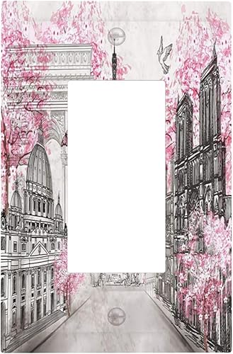 Miniatura 2 de París Torre Eiffel Arco de Triunfo Paisaje de la Ciudad Europea Rosa 1 Gang Single Rocker Art Wall Plate Decorativo GFCI Interruptor de Luz Cubierta