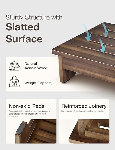 Vista 34 de Holana Taburete de madera de 6.5 pulgadas para adultos (no requiere montaje): 500 libras taburetes de un solo paso para elevador de cama alta - Negro