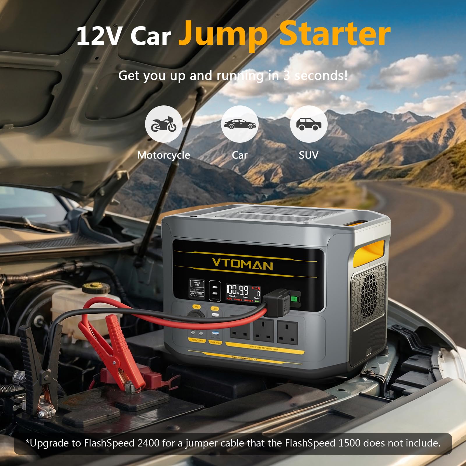 VTOMAN FlashSpeed 2400 Power Station with 400W Solar Panel, 2400W/1408Wh LiFePO4 Battery, Expandable up to 2688Wh, 600W Solar Input, 1 Hr AC Fast Charge, Solar Generator for Camping, Home, Travel — view 6