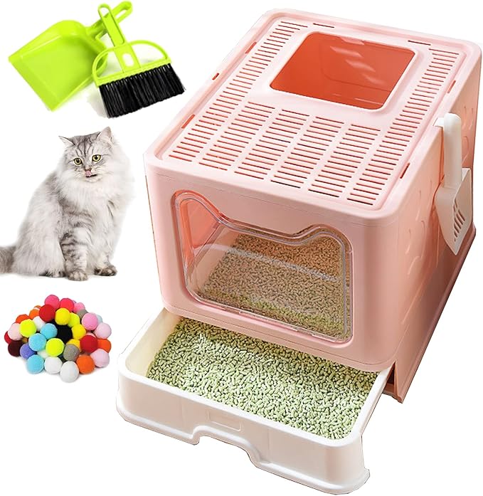 Hamiledyi Large Foldable Cat Litter Box Pan with Drawer,Cat