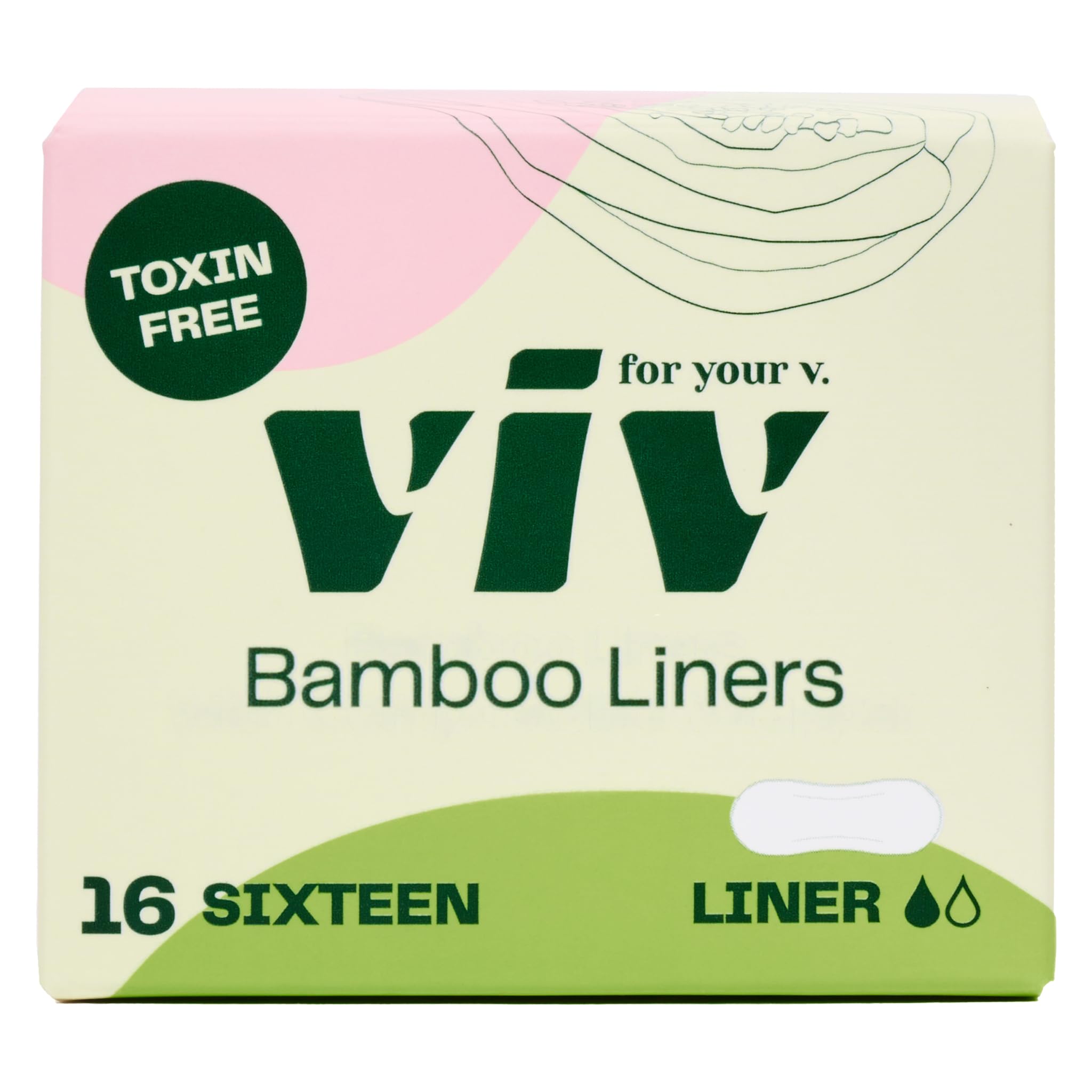Viv for Your V Bamboo Organic Panty Liners for Women | Soft, Thin, Absorbent Sanitary | Incontinence Pads for Women No Wings | Unscented, Earth-Friendly (16 Pack)