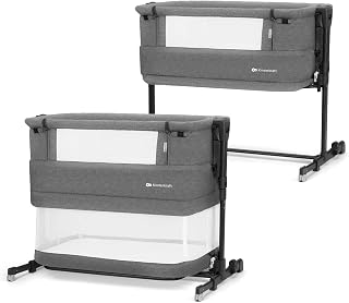 Kinderkraft NESTEE Grow 2 Beistellbett 3 in 1, Babybett, Kinderbett, 5 Höhenstufen, Matratze inklusive, Teleskopbeine, Rollen, faltbar, mit Transporttasche, Dunkelgrau