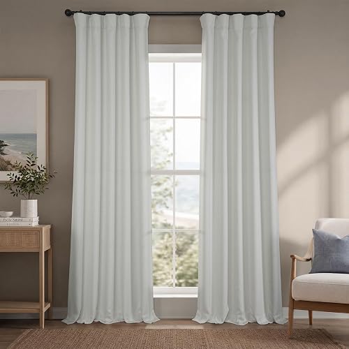 HPD Half Price Drapes - Faux Linen Curtains for Living Room (1 Panel) - 50W X 108L - Textured Room Darkening Curtains for Bedroom 108 Inches Long - Drapes for Home Decor, Oyster Mist