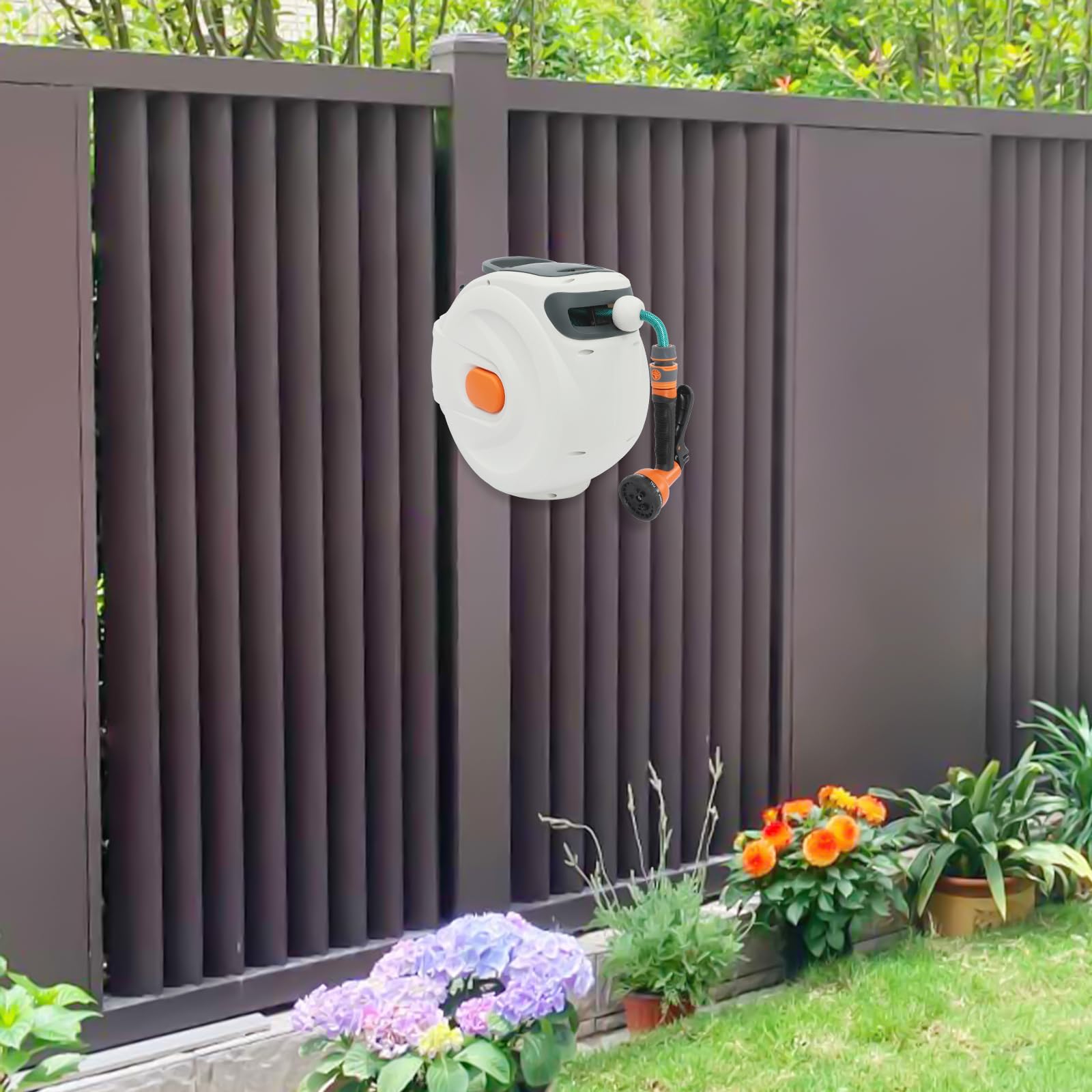 Schlauchtrommel, 37x37cm Gartenschlauch Trommel, Gartenschlauchaufroller mit 20 m Ausziehbarem Schlauch für die Autopflege und -Reinigung, in Fertigungsstraßen, Produktionswerkstätten
