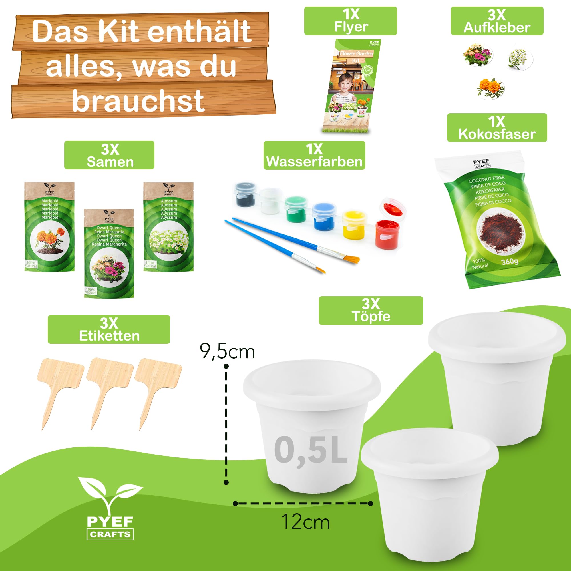 PYEF CRAFTS Pflanzset Kinder Anzuchtset Kinder Gartenset - Gärtner Set & Blumen Anzuchtset - Gartenset Pflanzen Set - Mini Garten Anzuchtsets für Blumen & Kräuter