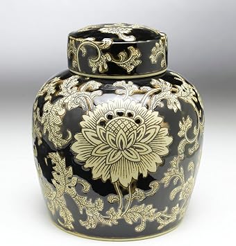 59749 9 Inch Black & Cream Ginger Jar