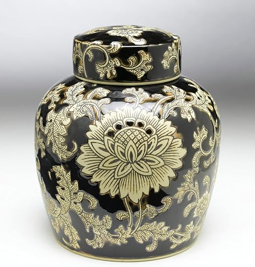 AA Importing 59749 9 Inch Black & Cream Ginger Jar