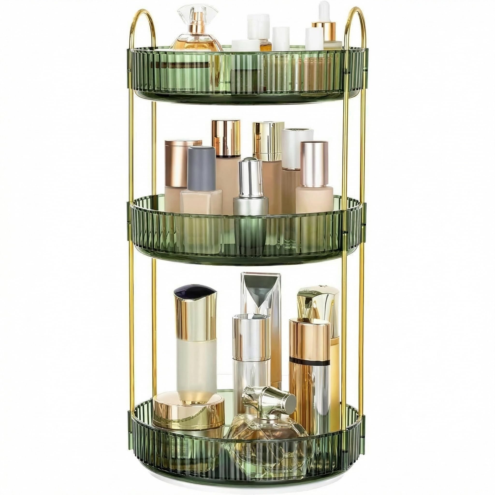 Cnwinu Make Up Organizer Drehbar,Schminktisch Organizer Rund,badezimmer organizer,Parfüm Regal,Beauty Organizer,Kosmetik Organizer für Kosmetik Skincare Parfum (3 Schichten Hellgrün)