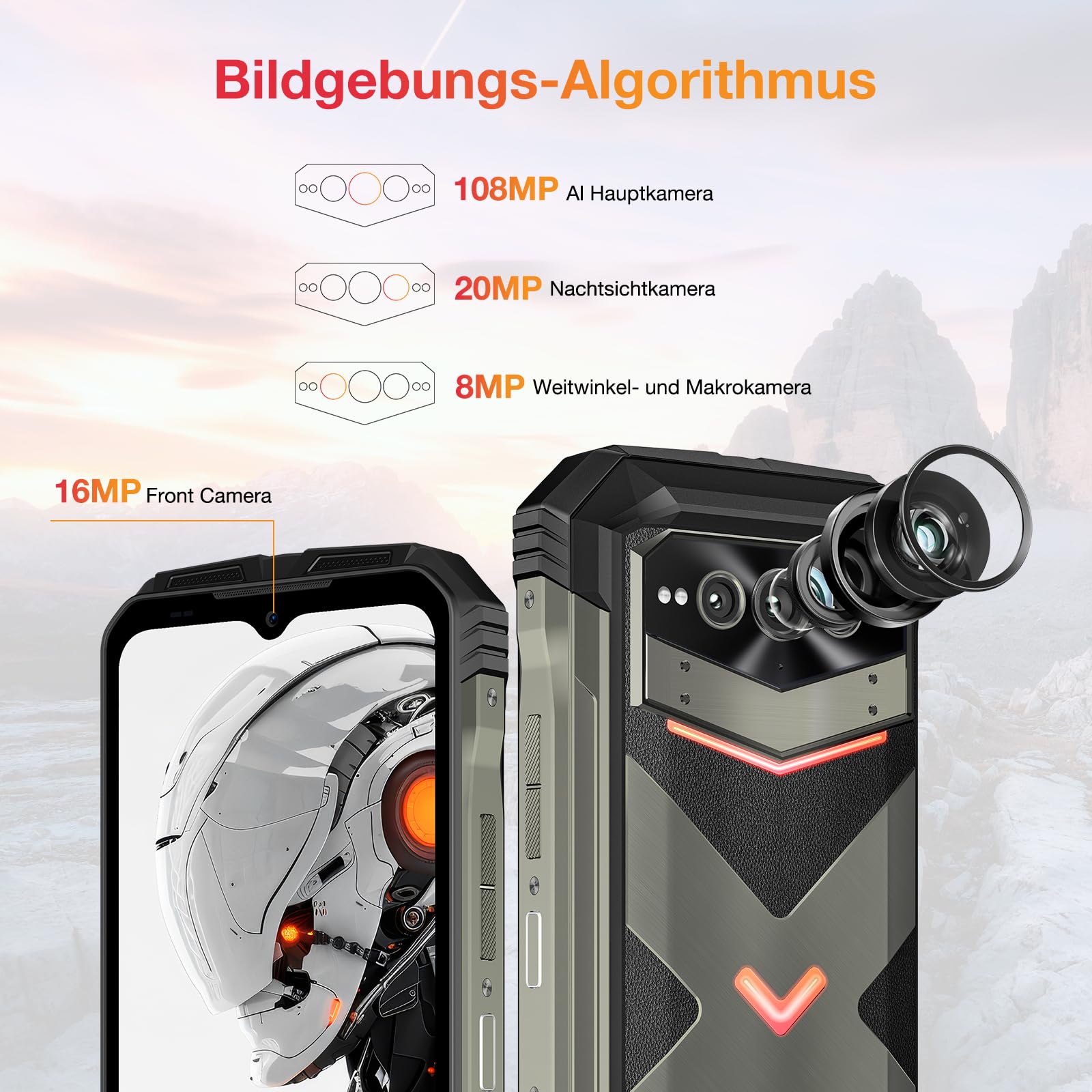 VMAXPRO 5G Outdoor Mobile Phone 512 GB/TF 2TB + 32GB 22000mAh (33W) Android 14 Outdoor Smartphone 6.58 Inch FHD + 120Hz, 108MP + 16MP + 20MP Night Vision Camera, IP68/IP69K Construction Site
