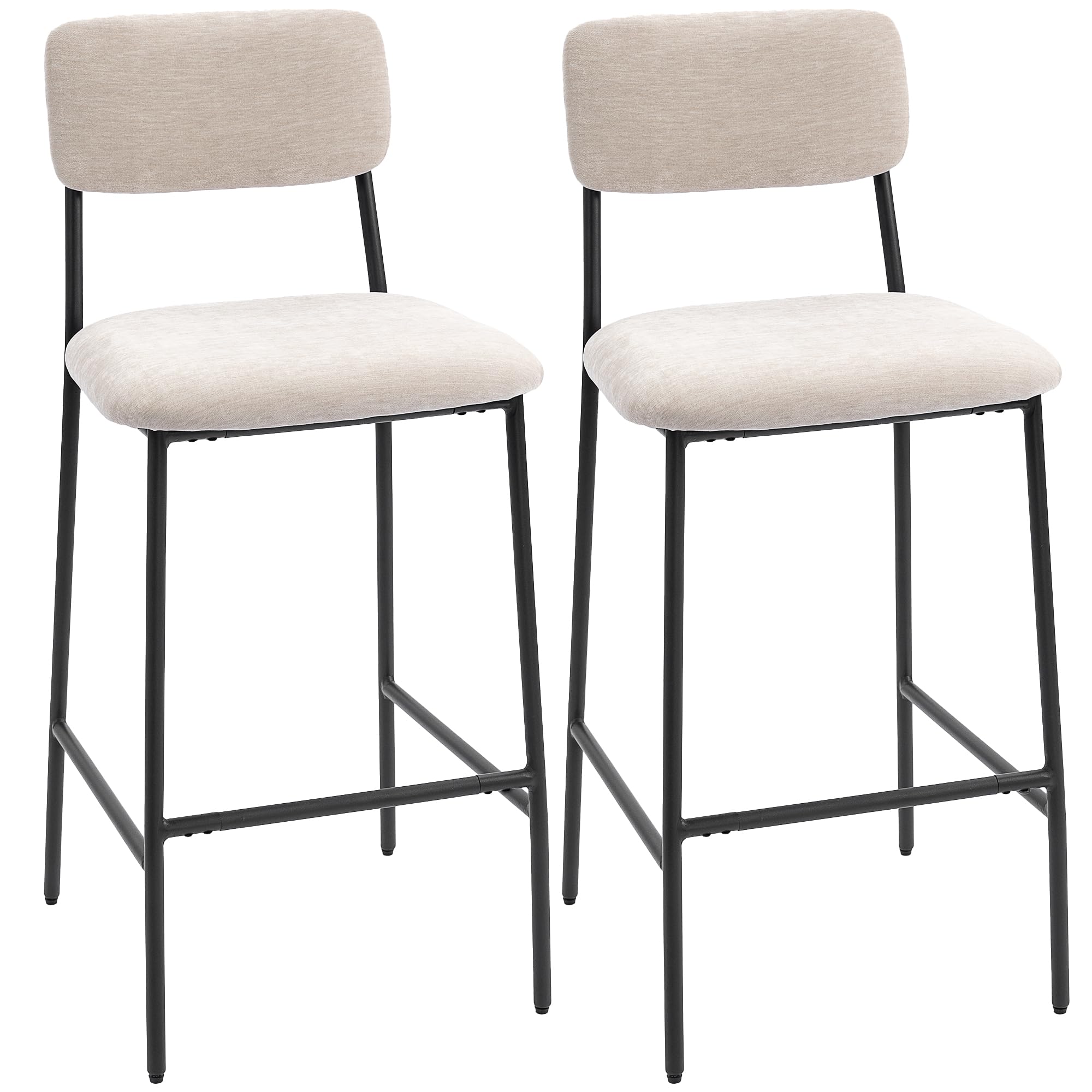 HOMCOM Set de 2 Taburetes de Bar y Cocina Altos, Respaldo Alto, Crema