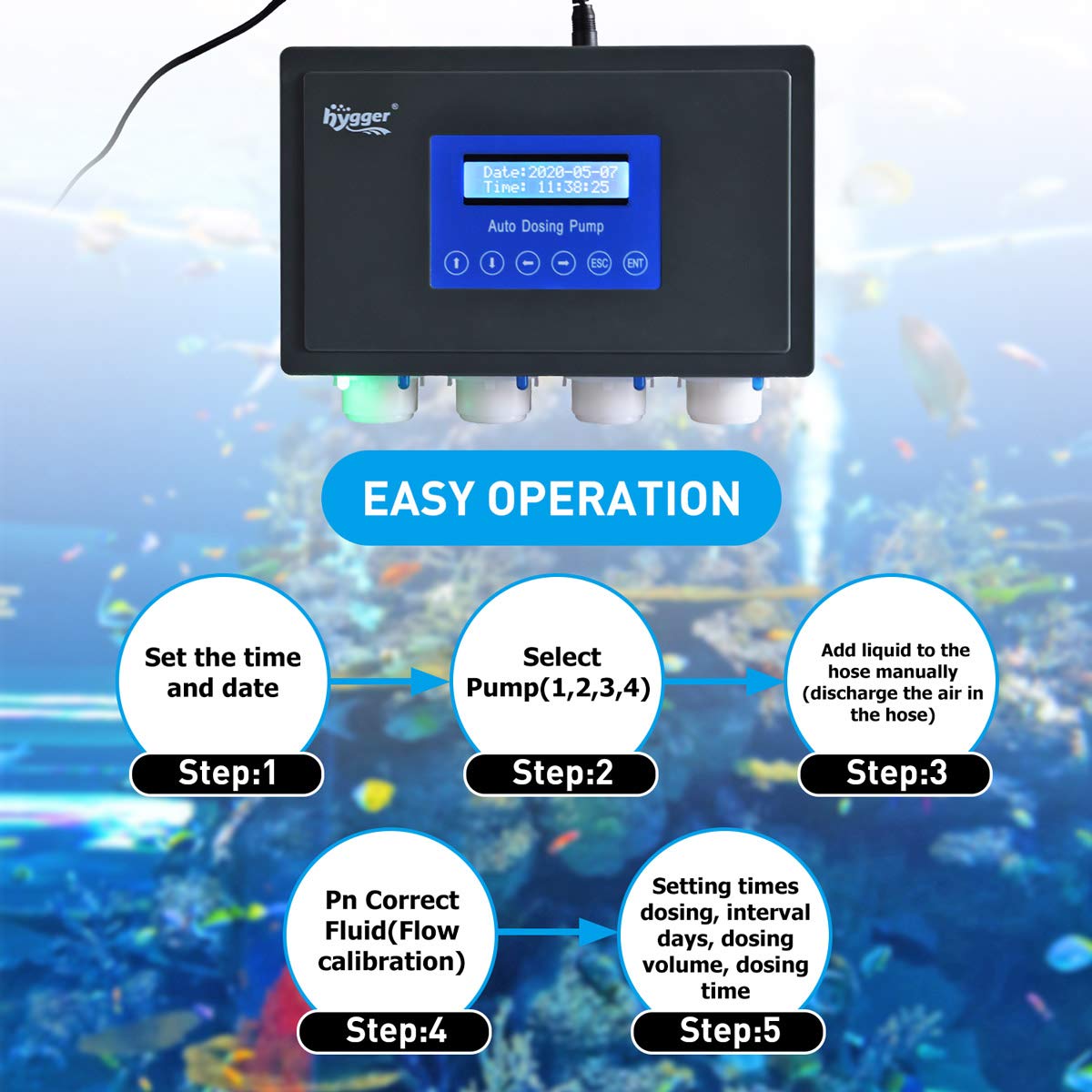 hygger Aquarium Dosing Pump, Peristaltic Metering Liquid Pumps