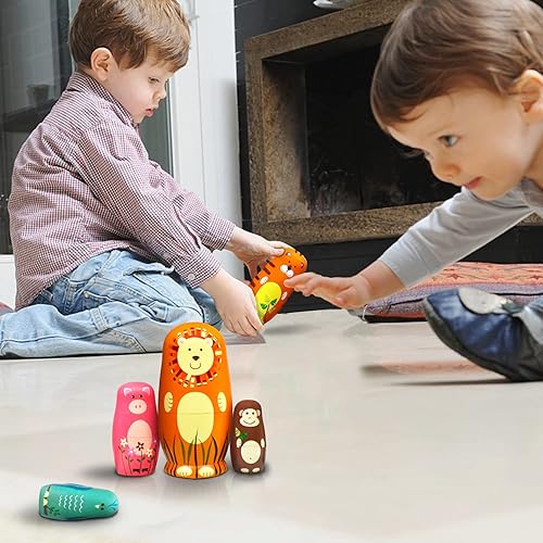 Miniatura 11 de HYCLES Muñecos de anidación ruso Matryoshka de madera apilables para niños, juguetes hechos a mano para niños, decoración de cumpleaños de Navidad