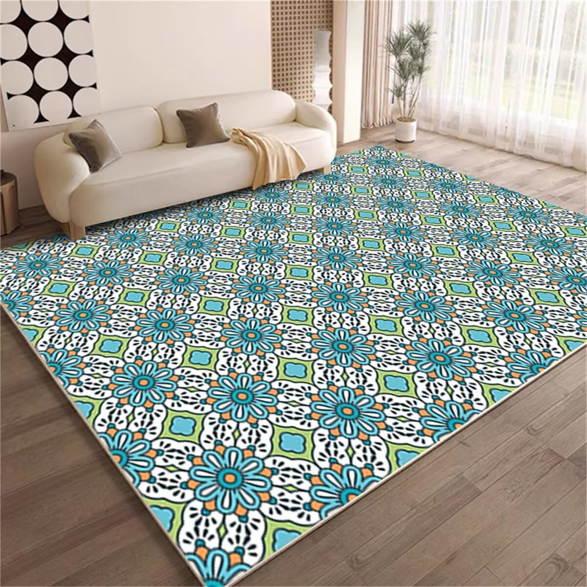 Tappeto Super Assorbente Tapetti Camera Letto Blu Design Floreale Decorazione Geometrica Moderna Antiscivolo Personalizzabile Tappeti Cucina 80X120CM