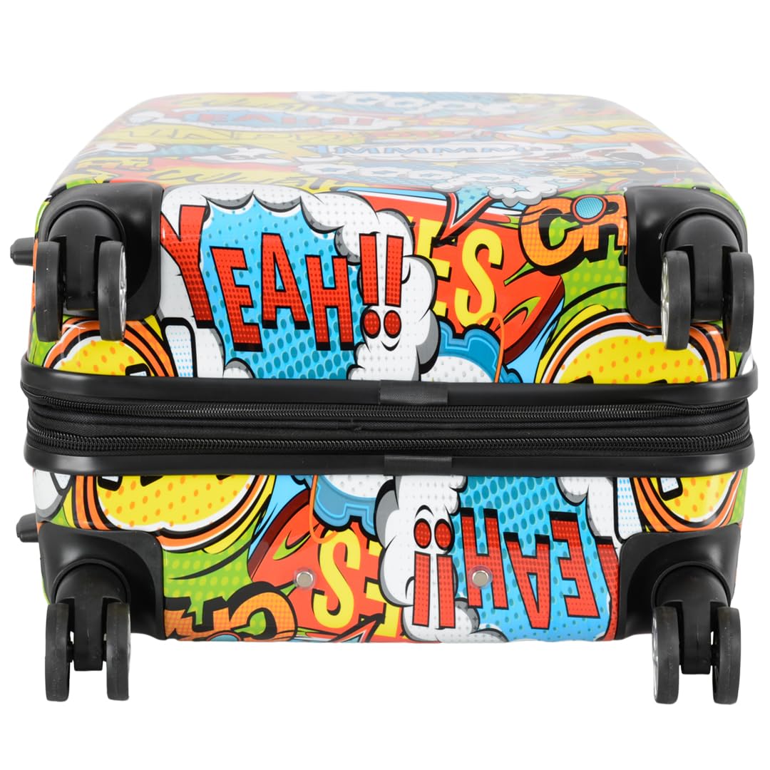 A1 FASHION GOODS Maleta rígida giratoria con cerradura TSA, 4 ruedas, equipaje expandible, onomatopeya, impresión de sonidos cómicos, multicolor, Medium 24", Equipaje expandible rígido con ruedas
