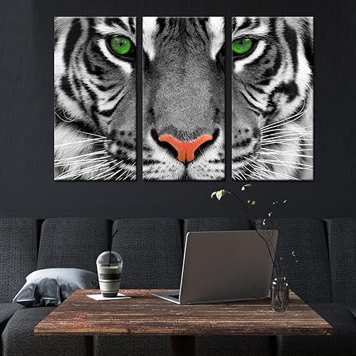Miniatura 2 de KREATIVE ARTS Lienzo grande de 3 piezas de impresiones de arte de pared, póster de tigre de ojos verdes, impreso en lienzo, cuadros de animales,