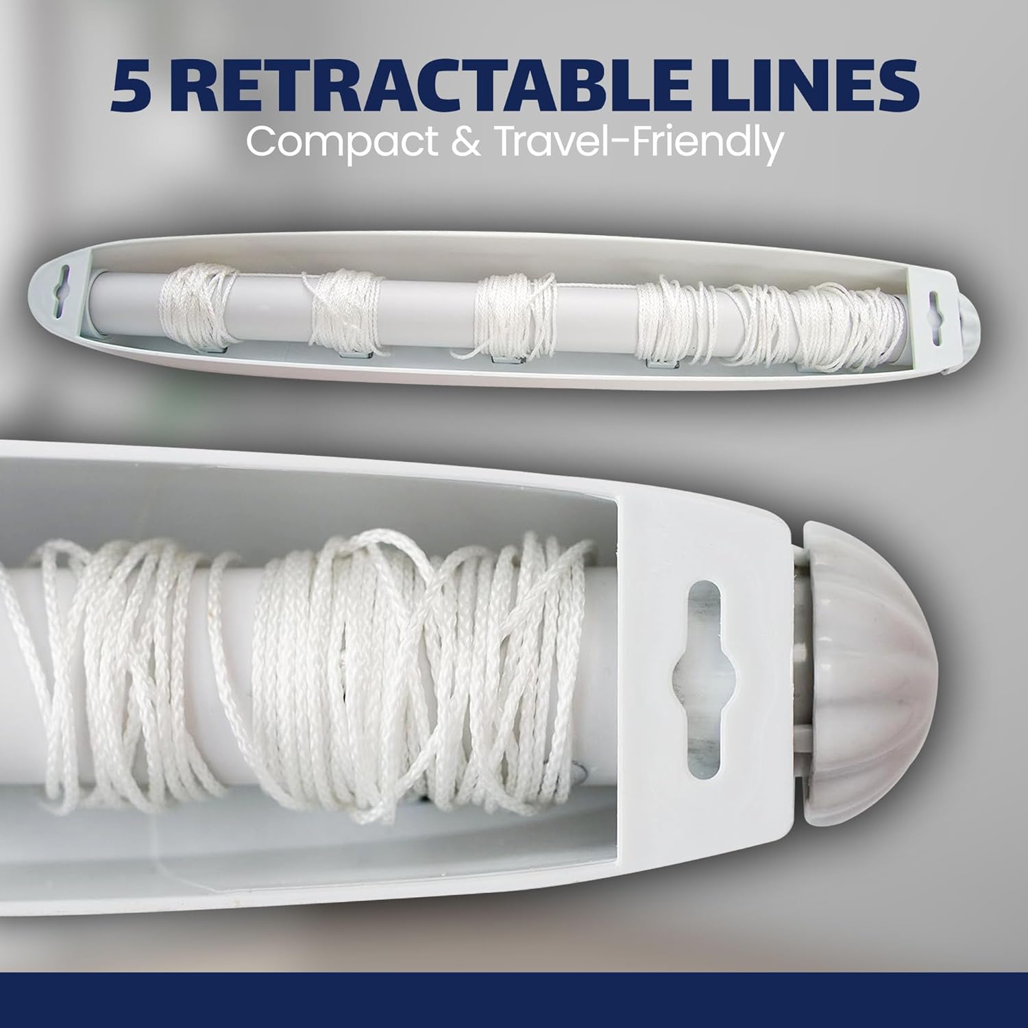 Strata 5-Line Retractable Indoor Clothesline, Adds 51 Feet of Drying Space, Wall Mounted Clothes Line, Easy to Install Retractable Laundry Line, Adjustable Indoor Clothesline for Air Drying Clothes