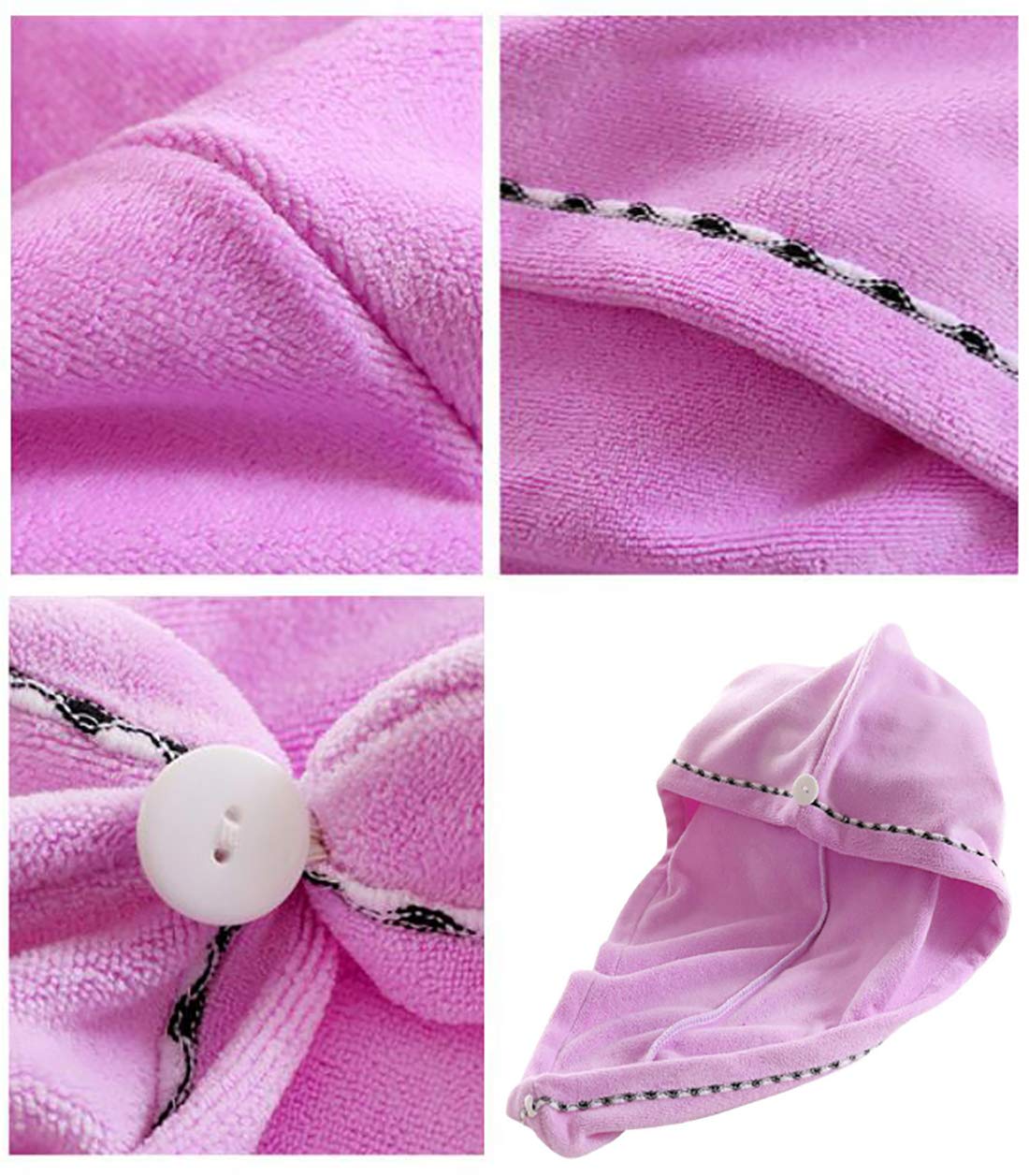 Lot De 2 Serviettes à Cheveux à Séchage Instantané, Super Absorbantes En Microfibre Avec Bouton, Chapeau à Séchage Rapide Pour Femme, Turbans Pour Cheveux Mouillés (rose Et Violet