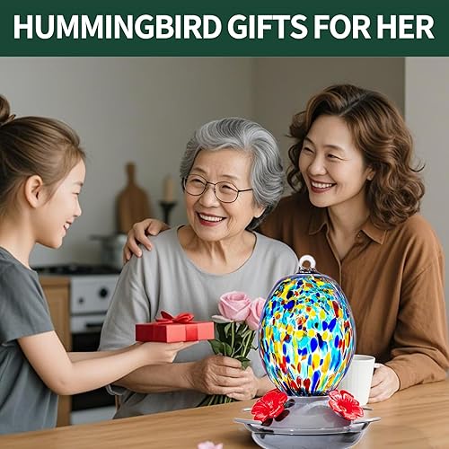 Miniatura 47 de Muse Garden - Comedero de vidrio soplado de 27 onzas para colibríes para exteriores; regalo p/mamá, mujeres, abuelos, decoración de jardín p/colgar