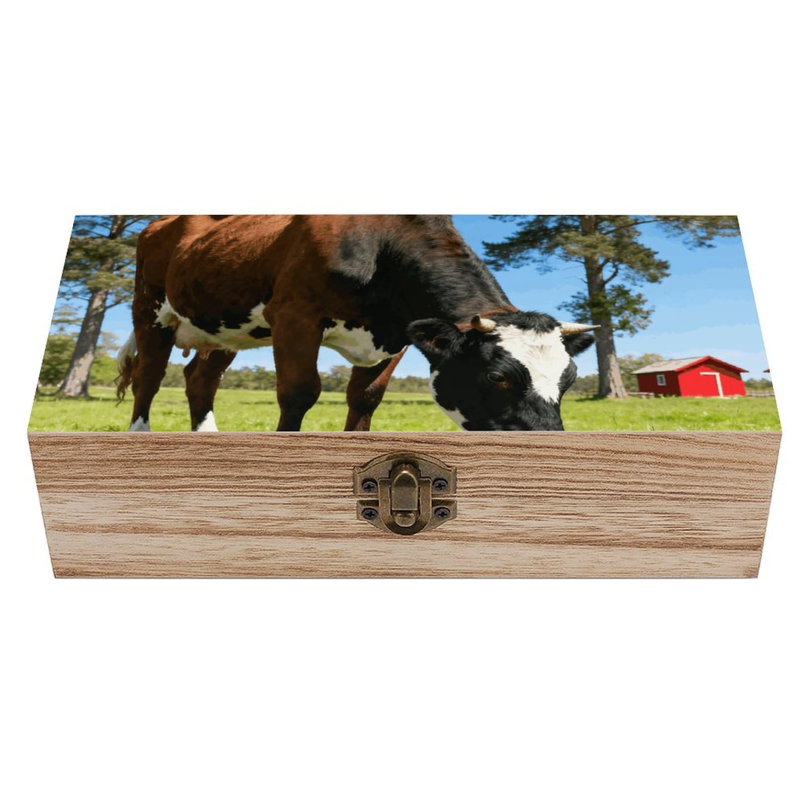 LZQPOEAS Farm Animals Wooden Storage Box Small Decorative Box with Hinged Lid Handmade Elegant Keepsake Storage Box for Jewelry, Photos, Trinkets, Letter Gifts, Small Heirlooms