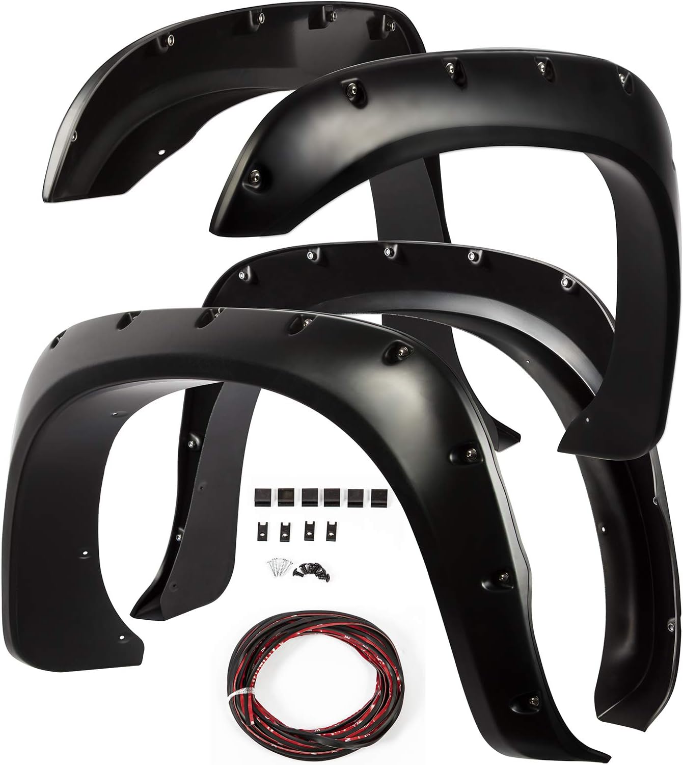 OxGord Fender Flares Compatible with 02-08 Dodge Ram 1500 2500 3500 - Bolt On Pocket Rivet Style - Pick-up Truck Accessories Trim Guards Re-Paintable Parts w/Hardware Kit (Pack of 4)