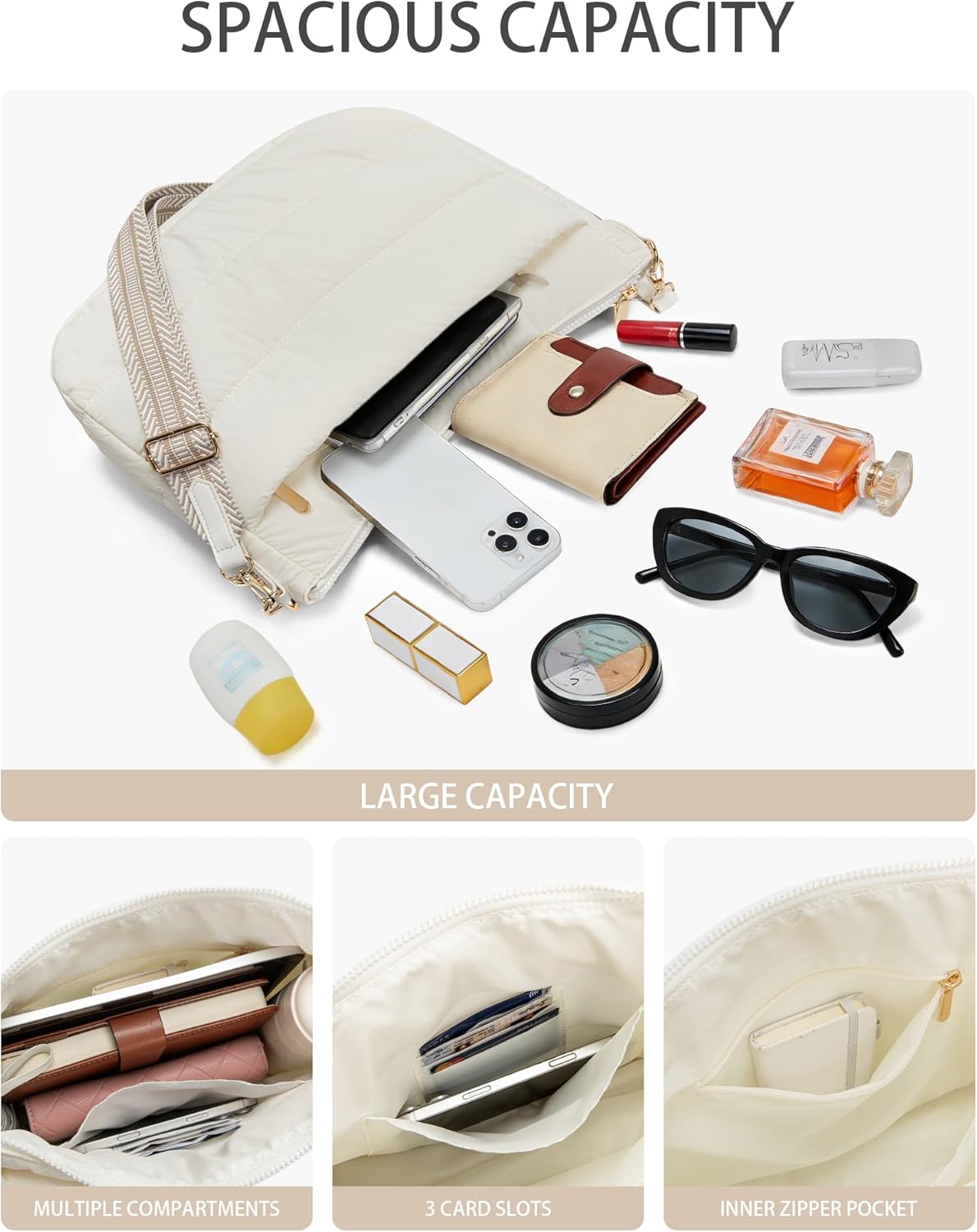 Gitus Puffer Crossbody Bags for Women Trendy Quilted Purses Shoulder Hobo Bag
