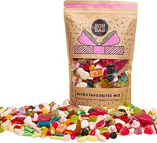 BON BAG - Classic Retro Favourites Pick And Mix Sweets, 1L Pouch Party Bags Of Sweets. Bulk Candy Assortment In Large Resealable, Great For Sharing Or As A Gift (800g)
