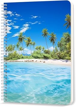 Spiral Notebook,Double-Wire Spiral College Lined Journal Notebook for Study and Notes,100 Pages,5.71x 8.26 in - Tropical Paradise with Palm - lined Beach
