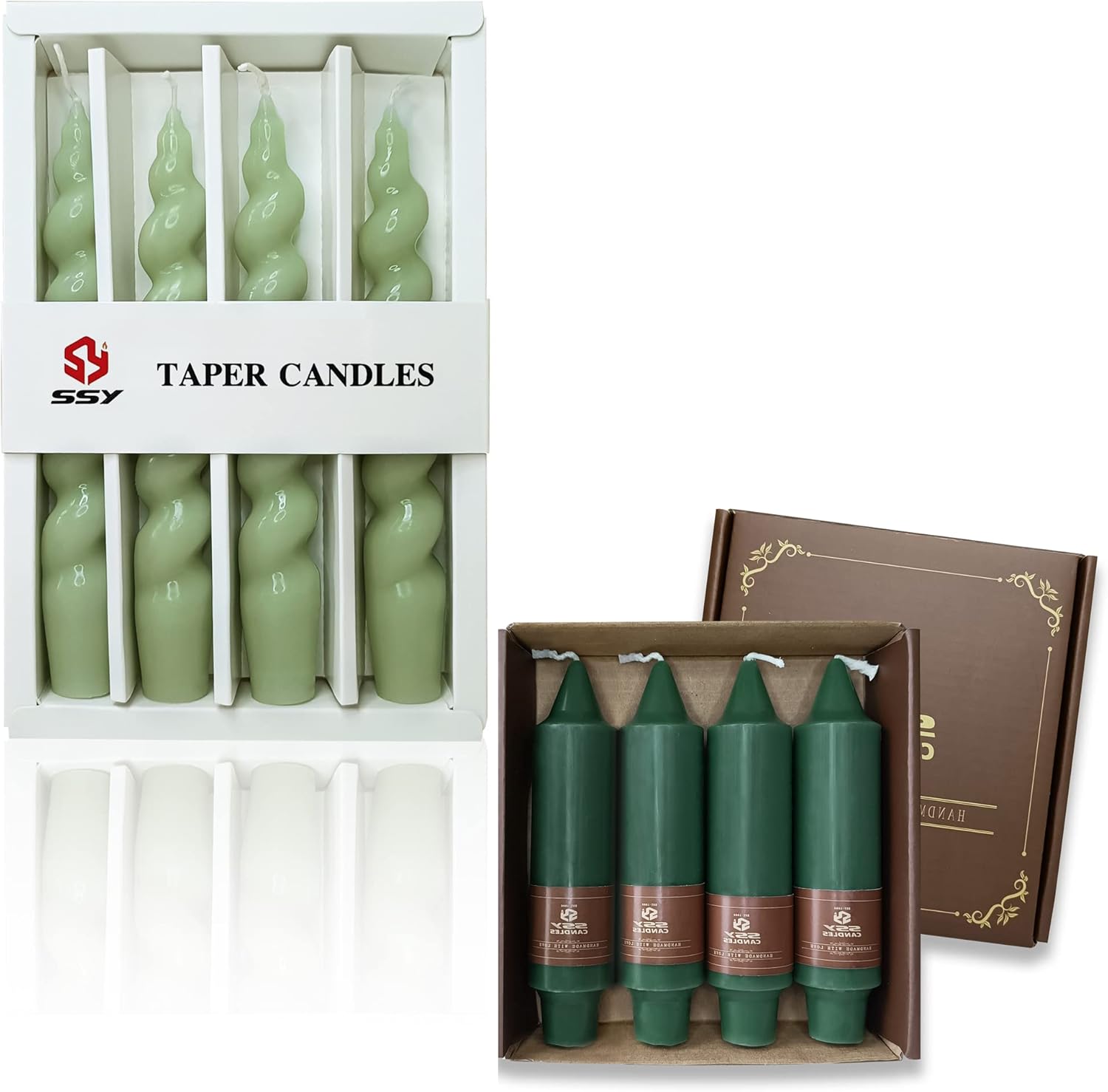 8pcs Gedengni Green 5inch Candlesticks Unscented Wax Candles 7.5inche Chartreuse Spiral Taper Candles for Home