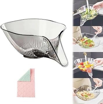 Multi-functional Drain Basket with Cleaning Cloth | 2024 New Kitchen Sink Drain Basket | Large Strainer | Essential Kitchen Tools | Funnel Drainage Basket for Fruits, Vegetables B-1PCS Gray