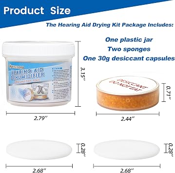 Wisesorb Hearing Aid Dryer, Hearing Aid Dehumidifier, Hearing Drying Jar and Dehumidifier Set (1 Container and 2pcs 30g Capsules)