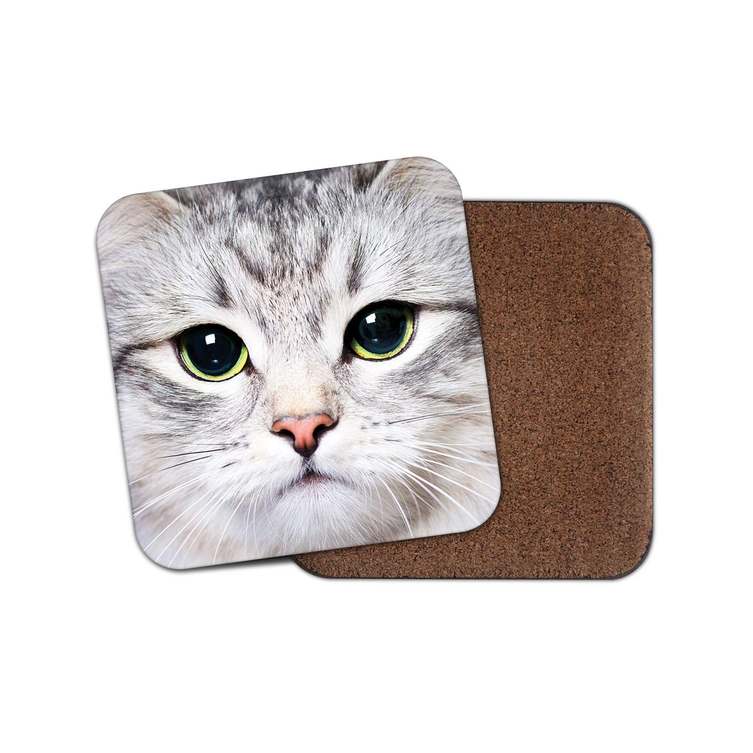 1 x Beautiful Cat Face Coaster - Kitten Grey Eyes Auntie Mum Sister #14554