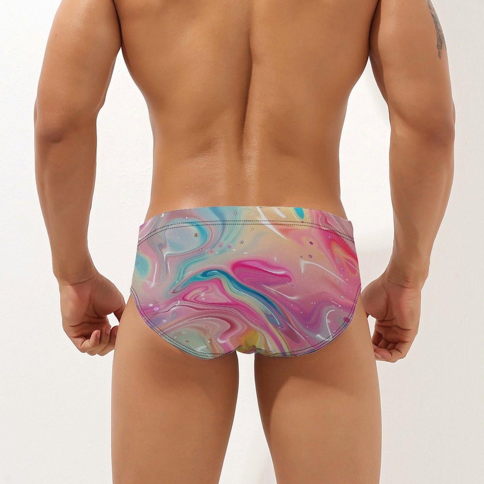 Abstract Art Rainbow Mens Swim Briefs Bikini Swimwear Print Beach Shorts Sexy Swimsuit M