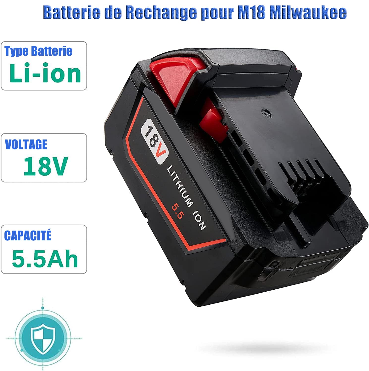 JYJZPB 2X 5.5Ah 18V Batterie Lithium-ION pour Milwaukee M18 48-11-1850