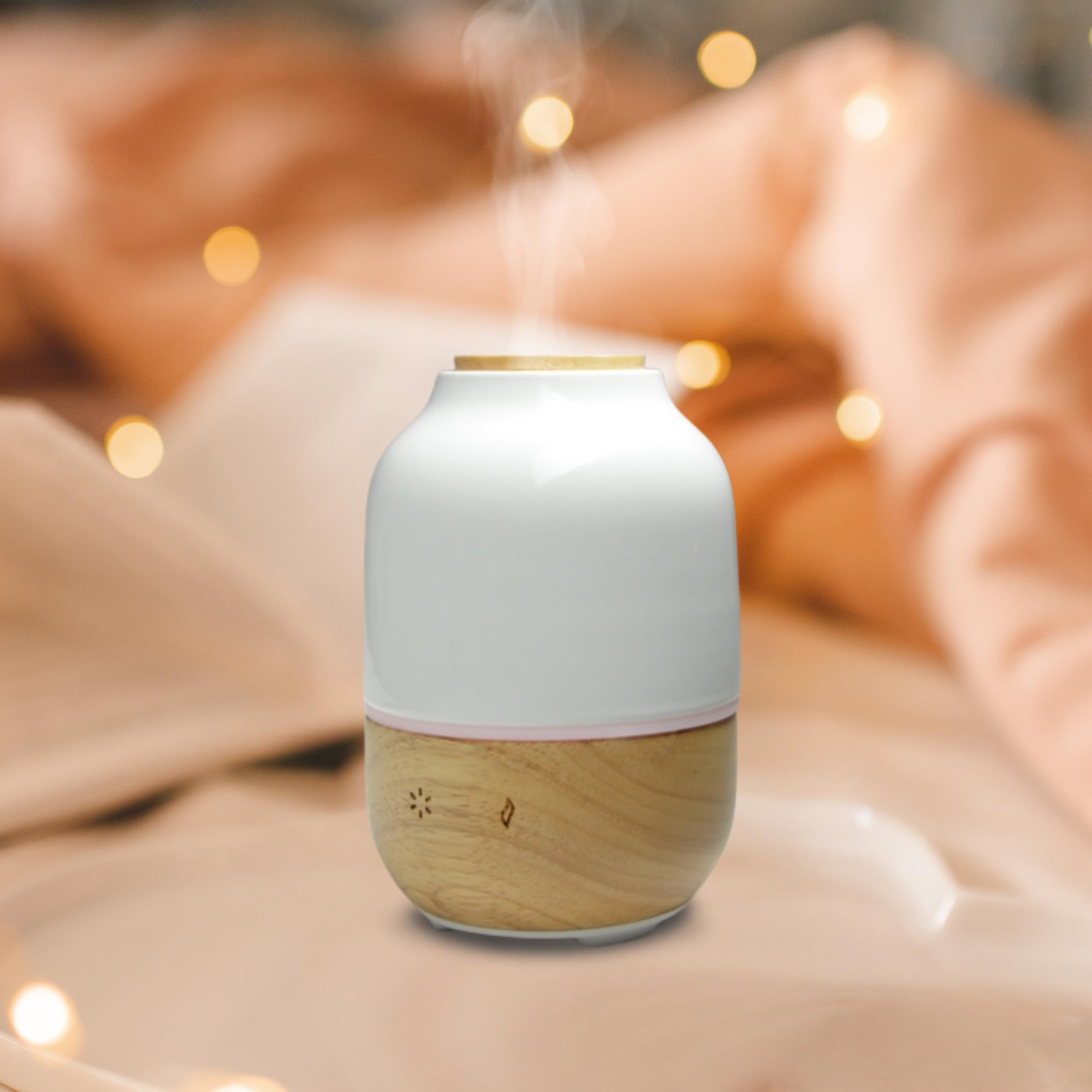 Zen’Arôme - Diffuseur d’Huiles Essentielles Ultrasonique Purisia (Jusqu’à 40 m²) - Diffusion à Froid pour l’Aromathérapie - Mode Continu ou Alterné - Éclairage Multifonction - Céramique et Bois