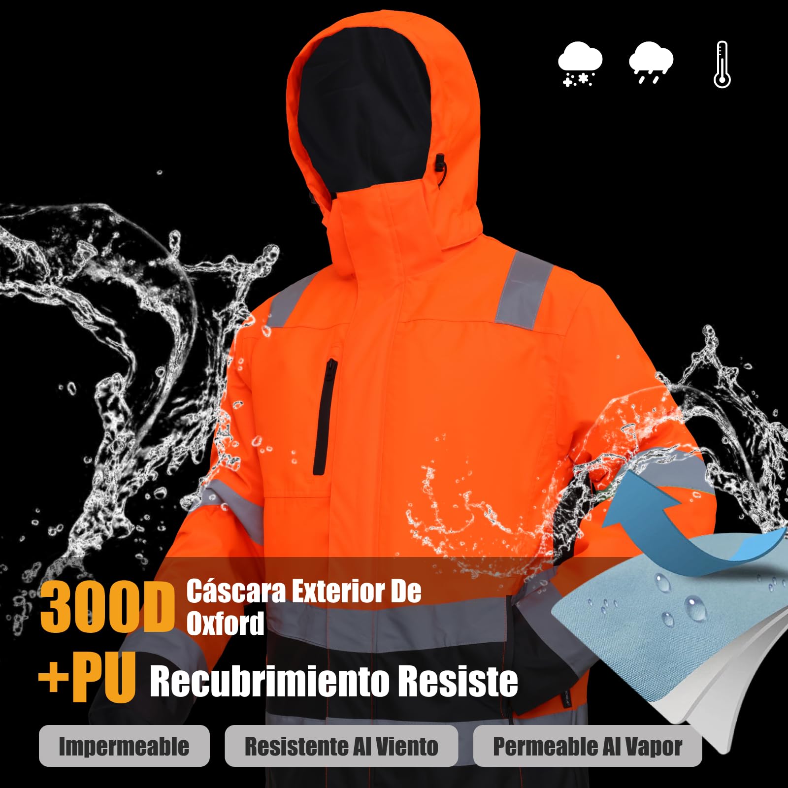 WORK IDEA Versátil chaqueta de trabajo 3 en 1 con reflectores. Impermeable, resistente al viento, transpirable. Ropa de trabajo de invierno ideal y chaqueta de seguridad para todas las estaciones