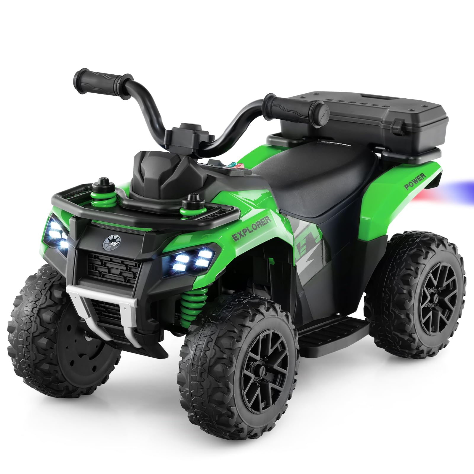 COSTWAY 6V Kids Electric Ride on ATV Car, Battery Powered Quad Bike with Horn, Music, Spray Function, LED Lights, Storage Basket, for 18 Months+ Old Boys Girls (Green)