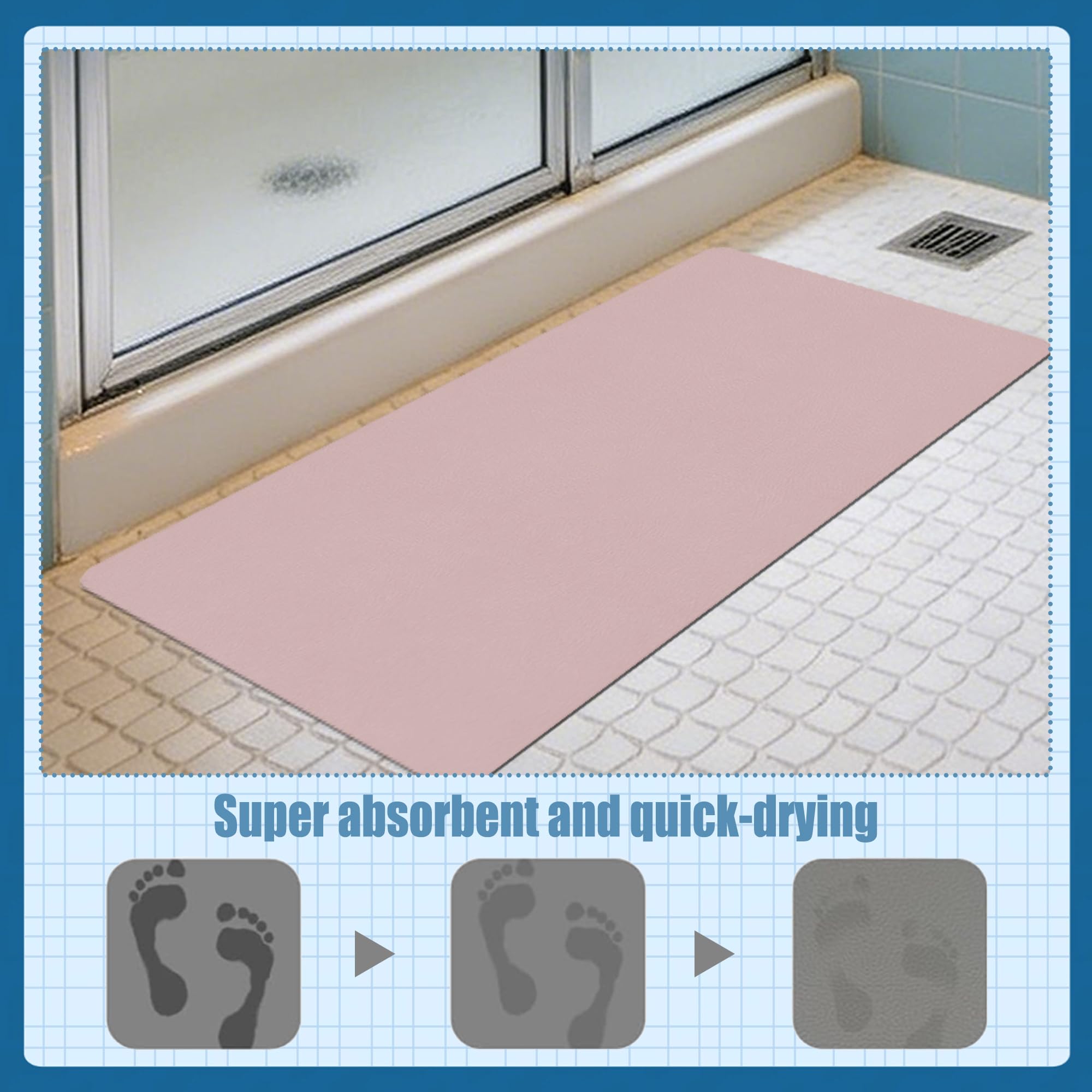 Alfombra Baño Diatomita 115 x 125 cm Super Absorbente Alfombrilla de Ducha Antideslizante Higiénico y Funcional para Bañera, Ducha, Cuarto de Baño y Cocina, Rosa
